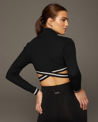 Apex Ribbed Long Sleeve Top - Black