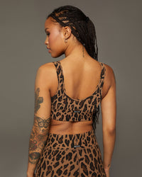 Basal Leopard Print Longline Bra - Brown