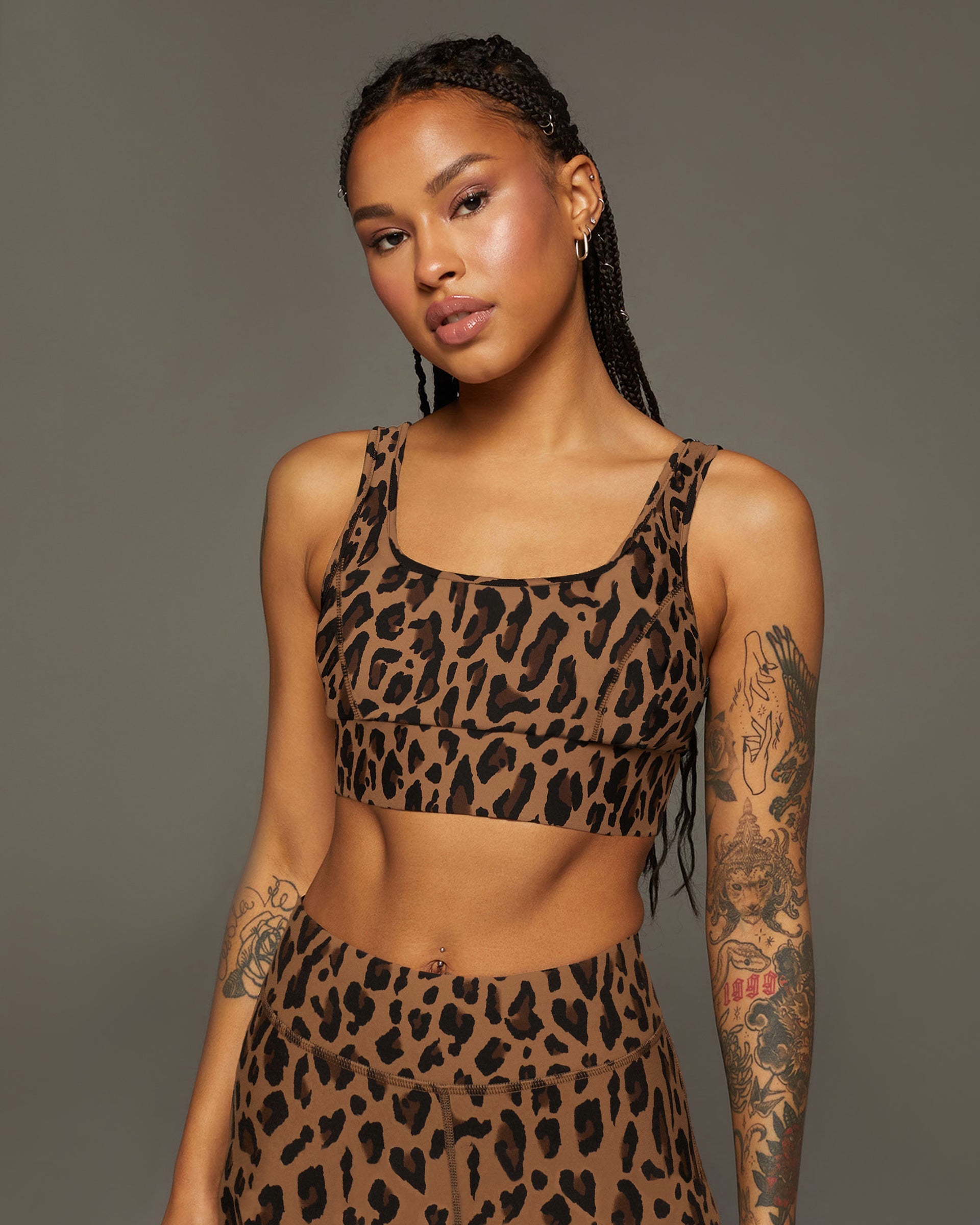 Basal Leopard Print Longline Bra - Brown