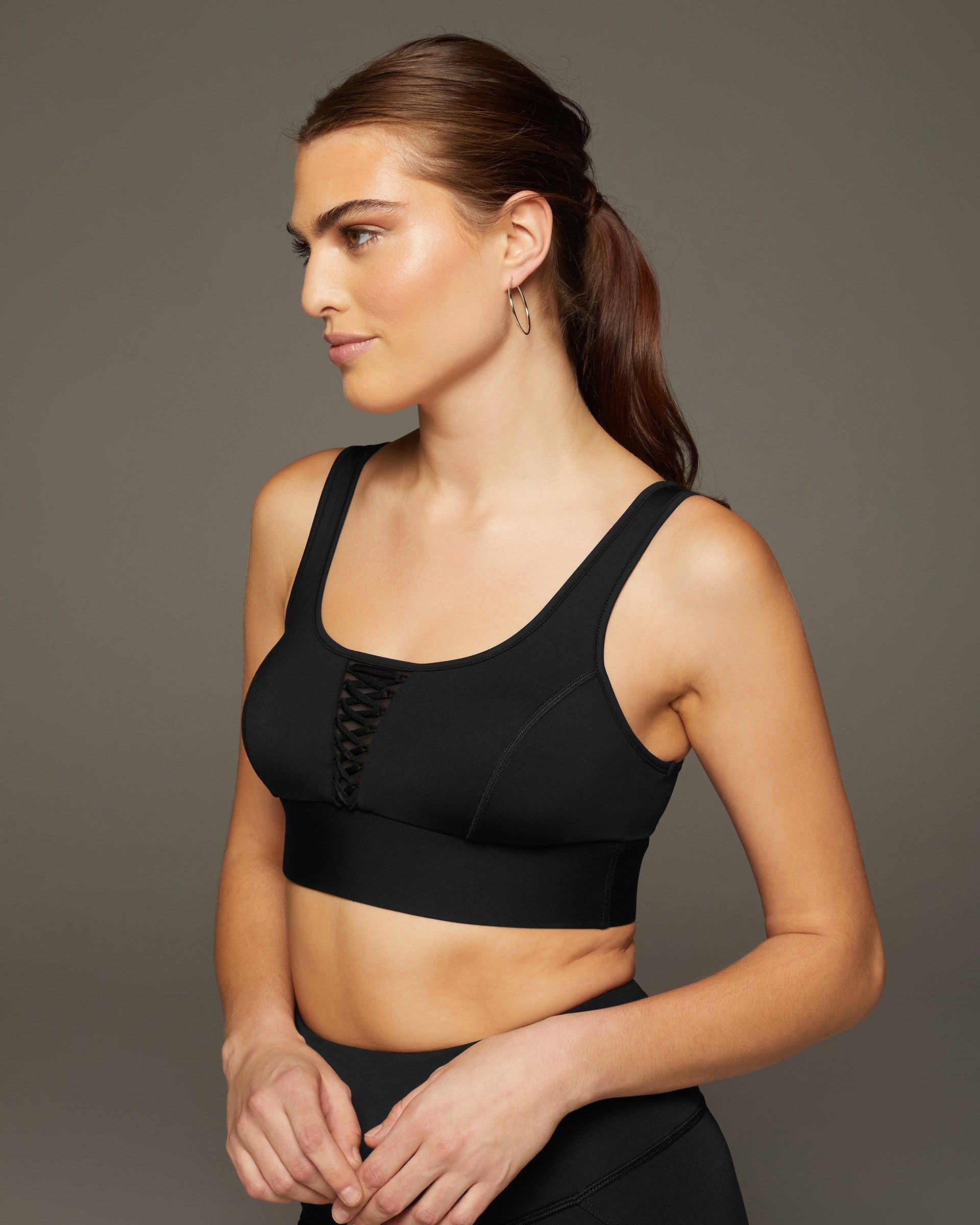 Nero Lace-Up Longline Bra - Black