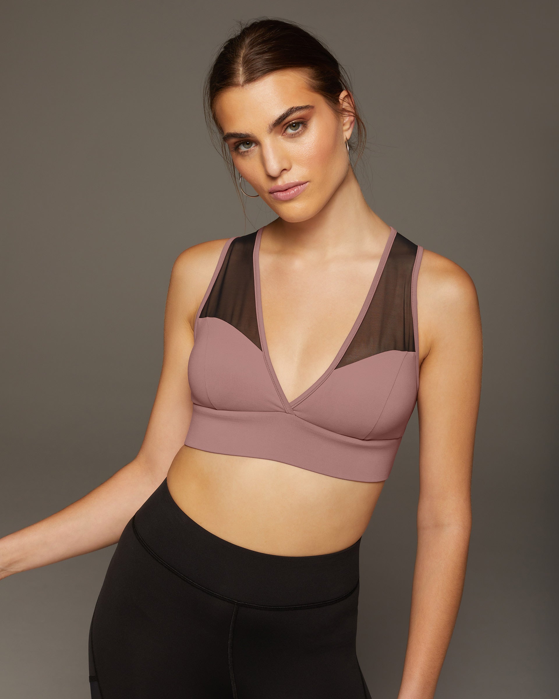 Solstice Longline Bra - Dusty Rose/Black