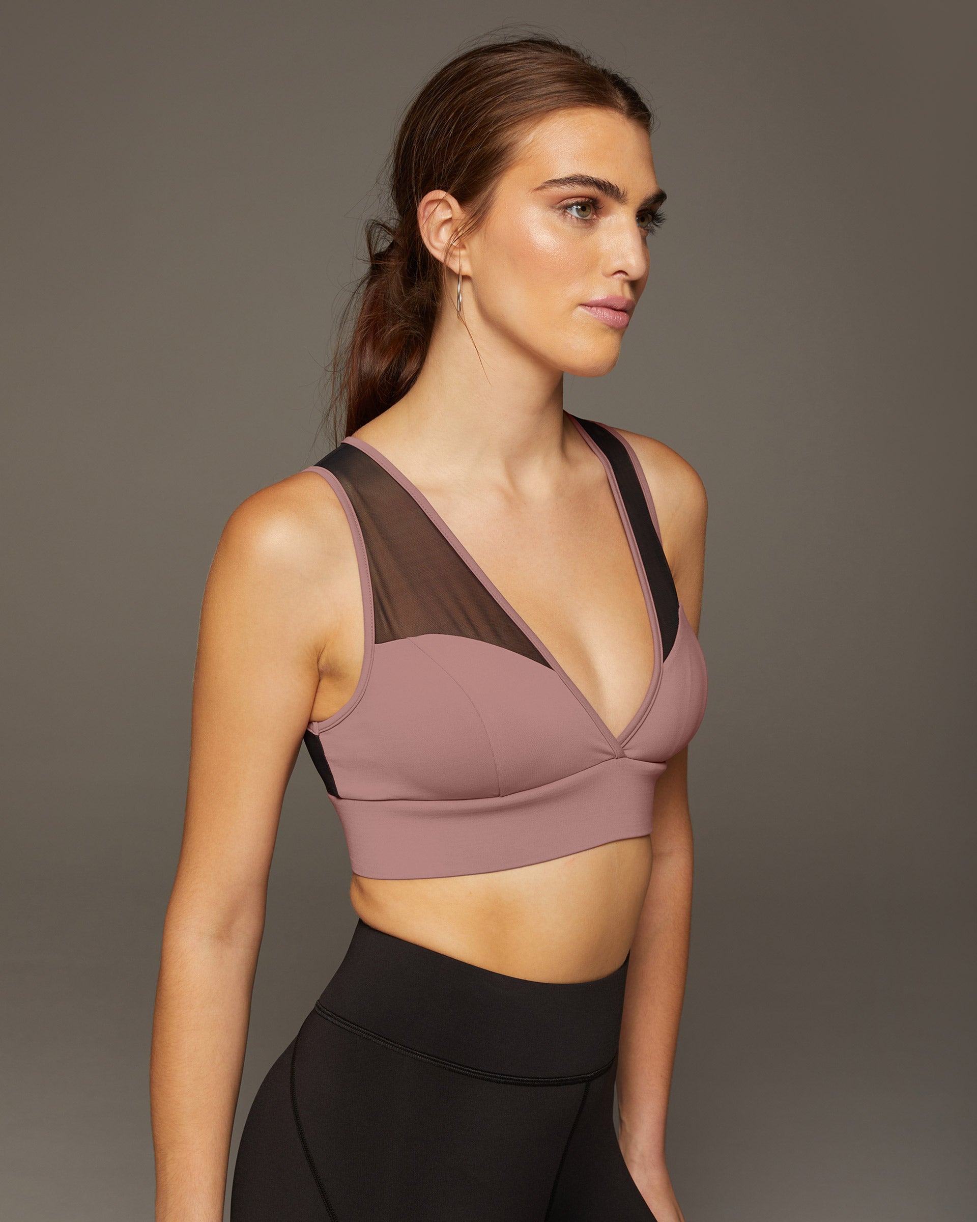 Solstice Longline Bra - Dusty Rose/Black