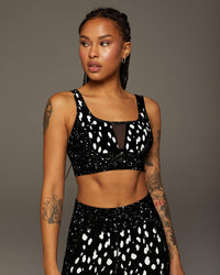 Velocity Moondust/Celestial Print Longline Bra - Black/White