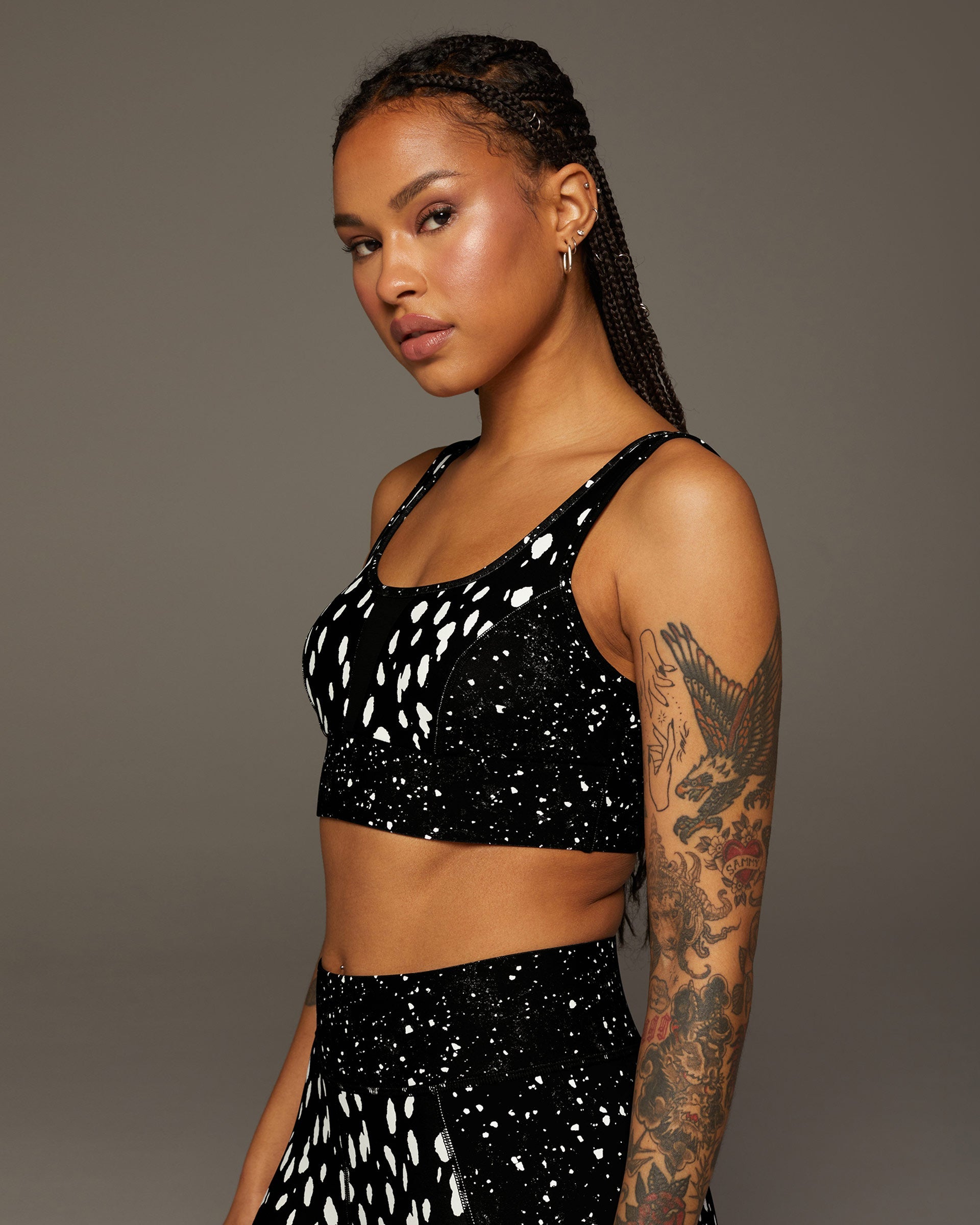 Velocity Moondust/Celestial Print Longline Bra - Black/White