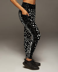 Velocity Moondust/Celestial Print Pocket Legging - Black/White